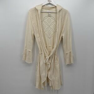 Kenar Cream Open Front Duster Cardigan Boho Size Large Cotton Blend Ruffle Bow